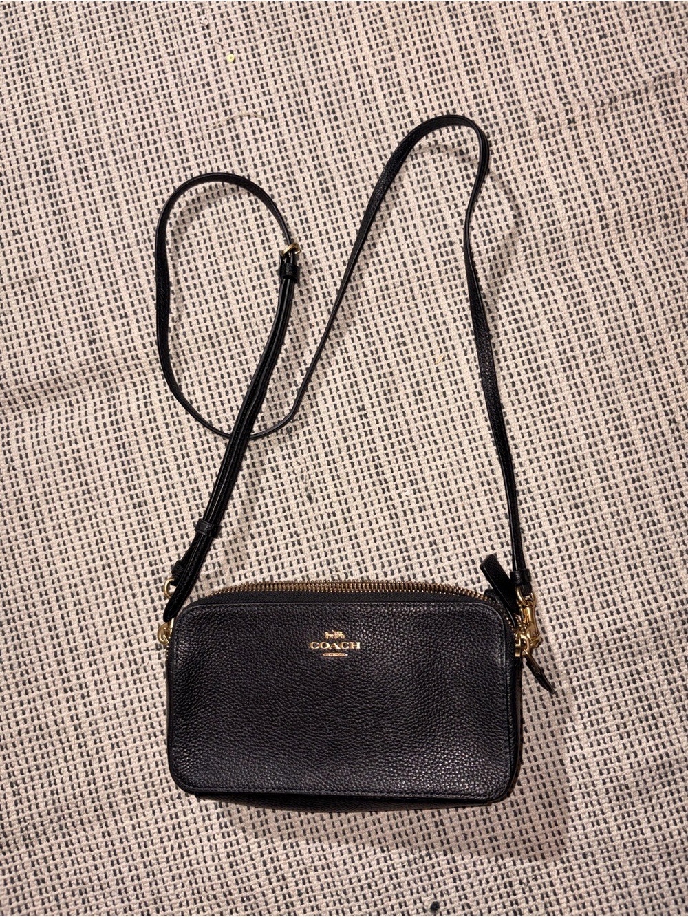 COACH Pebbled Crossbody Clutch, Light Gold/Black
